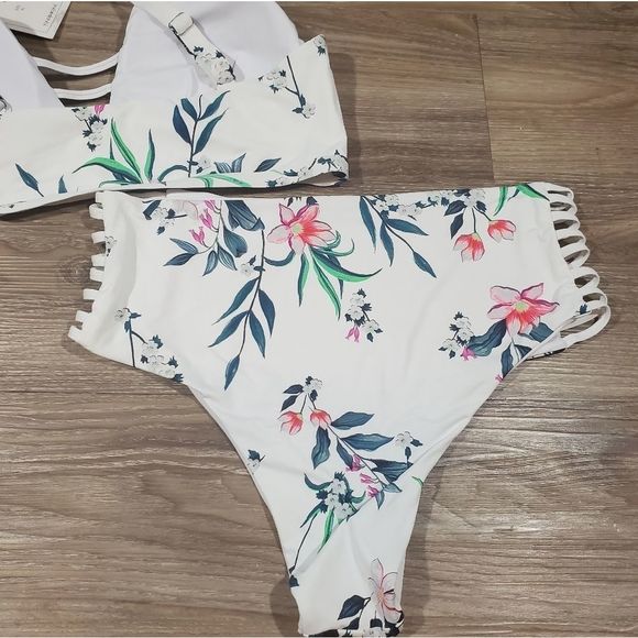 Tinibikini high waist‎ White and floral reversible bikini Size XL NEW! - Picture 6 of 8